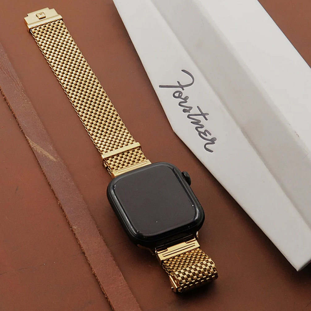 Forstner Komfit "JB" Mesh Watch Bracelet Gold Plated WIDE Version for Apple Watch